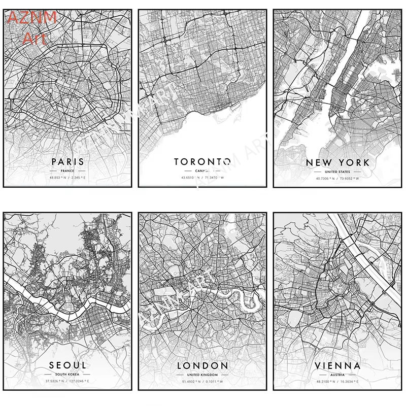 Home Decor New York - Mapa miasta grafika plakat Paryż Nowy