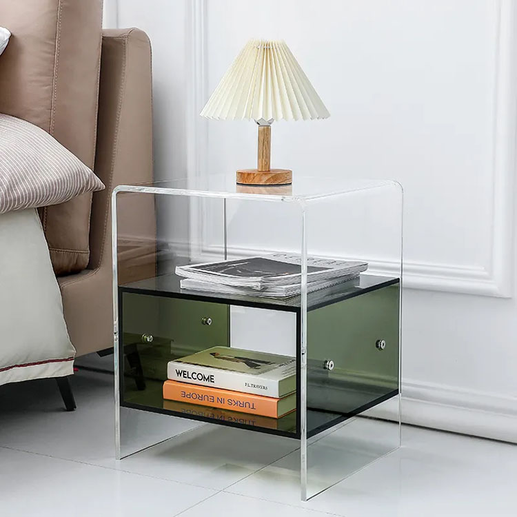 Home Decor On Wheels - Akrylowy stolik nocny z dodatkowym koszem