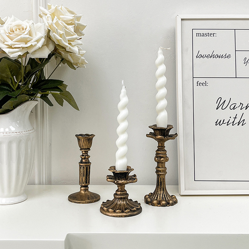 Home Decor In - Antyczny brązowy świecznik w stylu vintage,