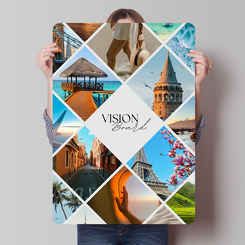 Home Decor Vision Board - Kolaż z motywami podróży, plakat z