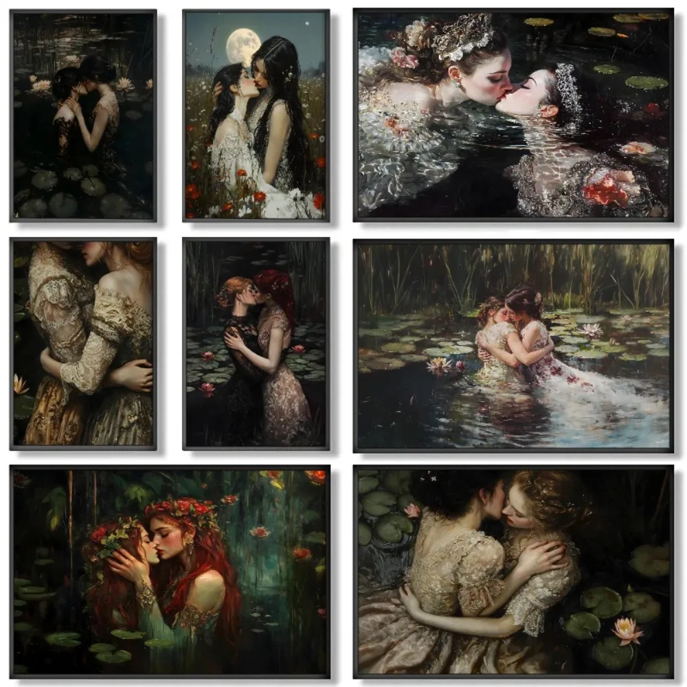 Home Decor Gothic - Wiktoriański Lesbijowski Gotycki Plakat Gotycka Nastrojowa