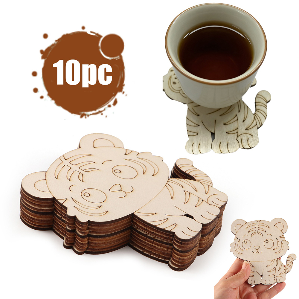 Home Decor Diy - 10 szt./zestaw Tygrys Zwierzę Niedokończone Drewniane
