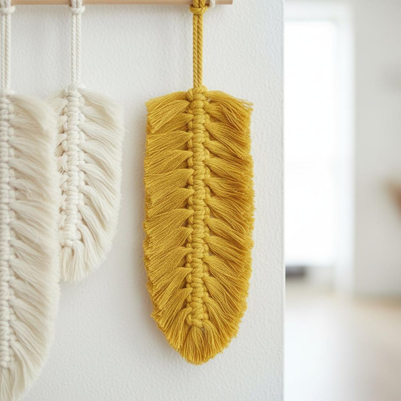 Macrame Wall Hanging - Makrama z piórami, ręcznie robiona dekoracja