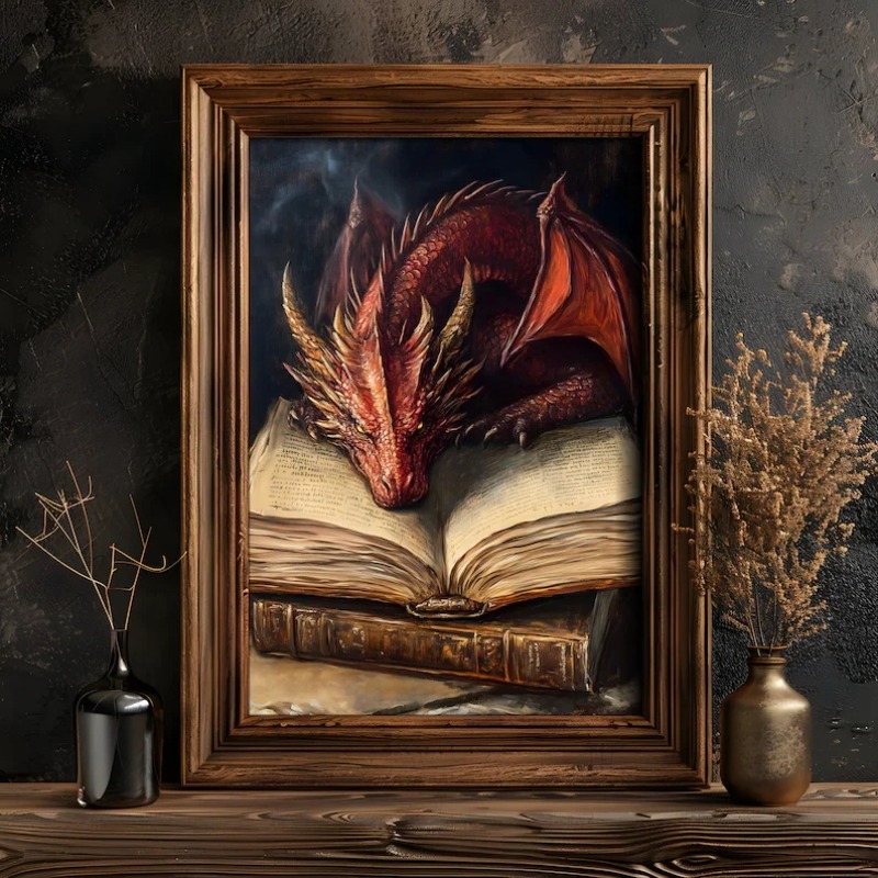 Duży plakat z drakiem czytając – Home Decor Gothic recenzja i cena
